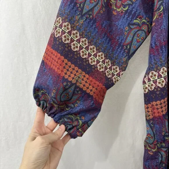 Westbound Lot of 2 Colorful Peasant Boho Crochet Trim Tunic Tops Womens Size L - Picture 9 of 11